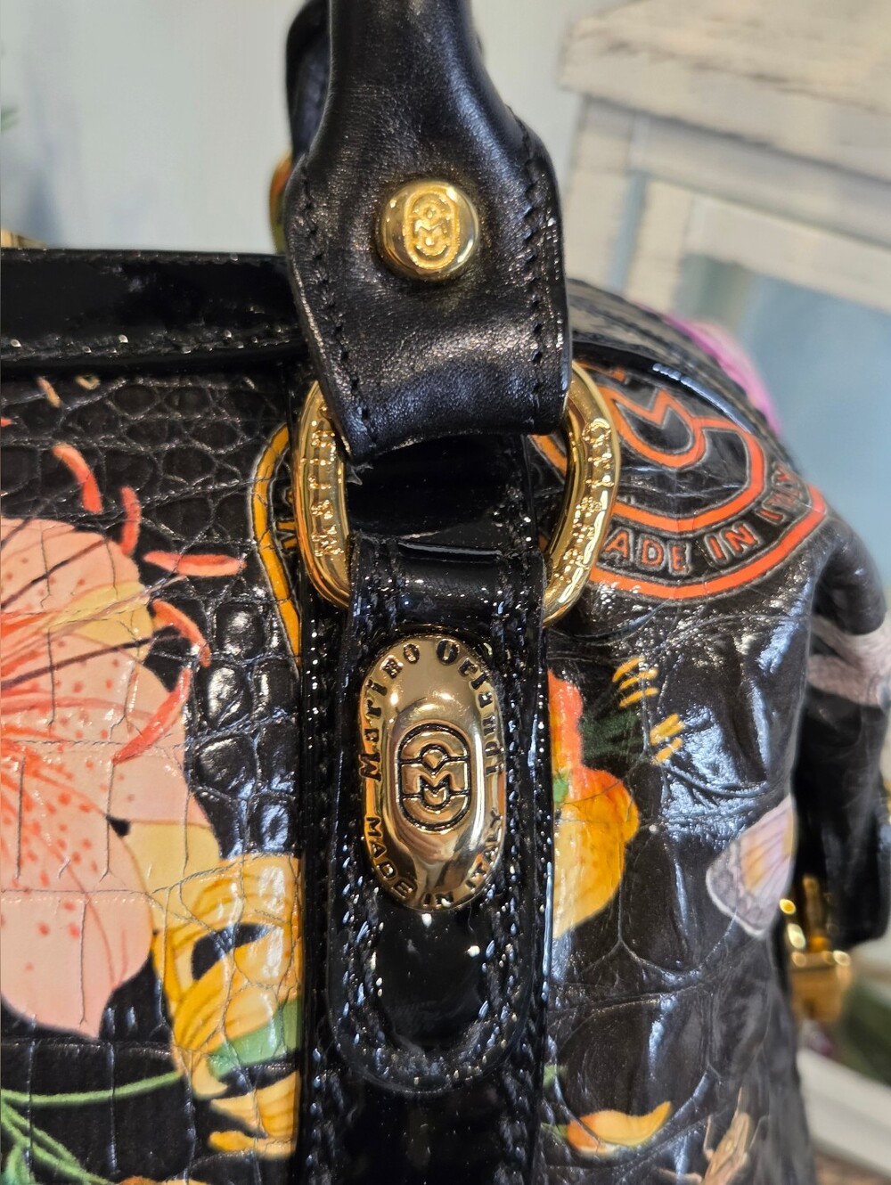 Marino Orlandi mo4670 Cocco Fiori Nero Bowler Bag - Picture 5 of 16